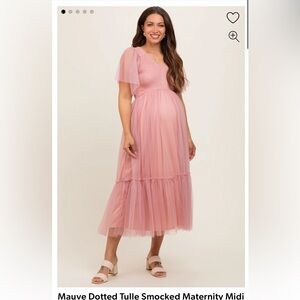 Pinkblush Maternity Mauve Dotted Tulle Smocked Maternity Dress Size Large